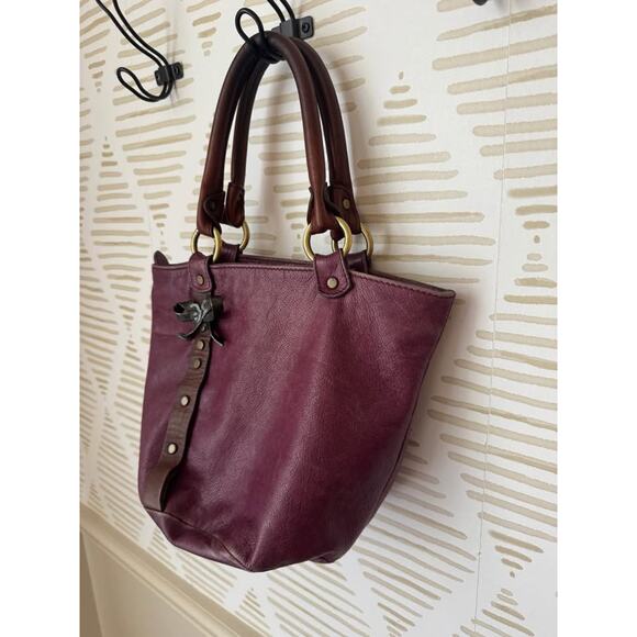 Cécile Jeanne Paris Mulberry Maroon Purple Leather Bucket Round Bag - Picture 3 of 10